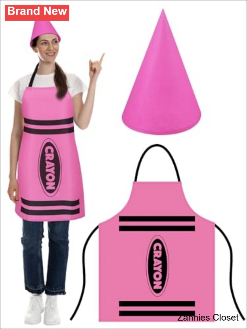 👻 Crayon Costume Apron & Cone Hat Set Adult Halloween Felt